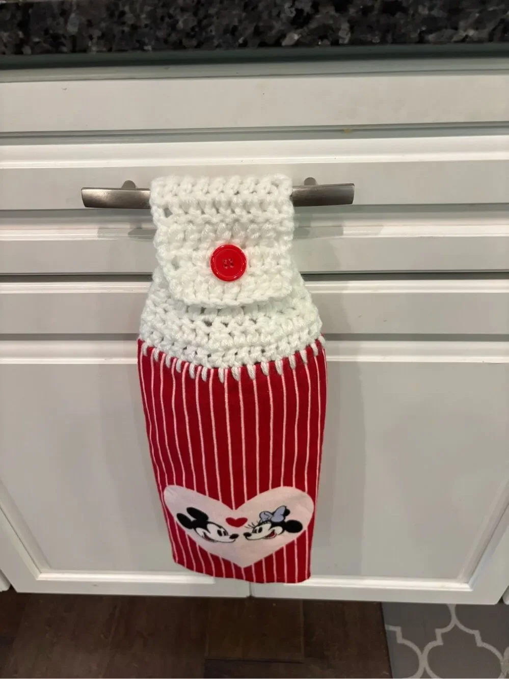 Crochet Top Kitchen Towel-Mickey-minnie w/heart